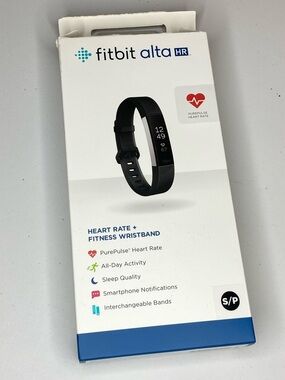 Fitbit Alta HR Heart Rate Wristband Monitor Black Tested Complete In Box Adj Sm